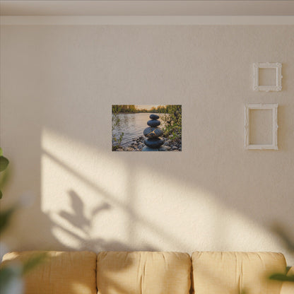 Kintsugi River Stones in Golden Hour | Gold Vein Canvas Art