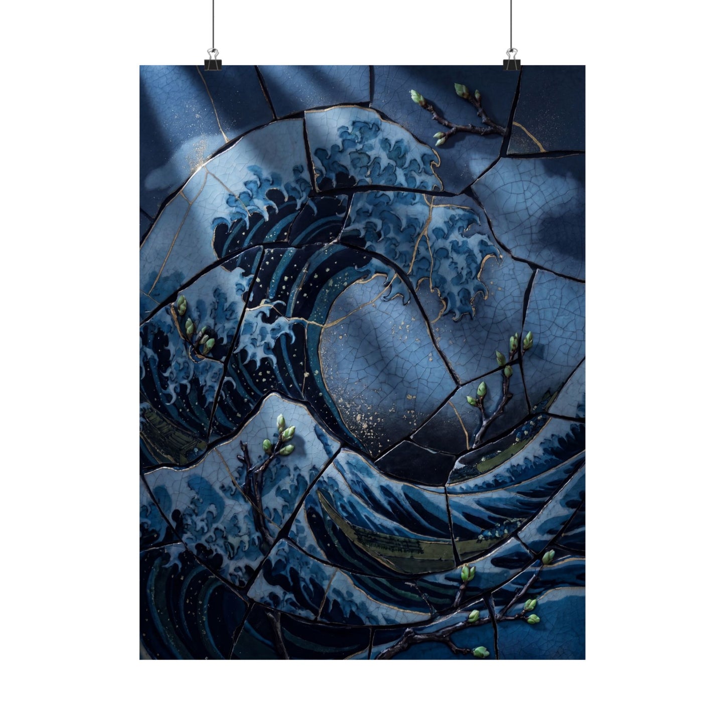 Spring Ocean Wave Crackle Gold Wall Art Print | Healing Decor