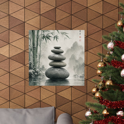 River Stones Sumi E Wall Art Print | Tranquil Zen Art