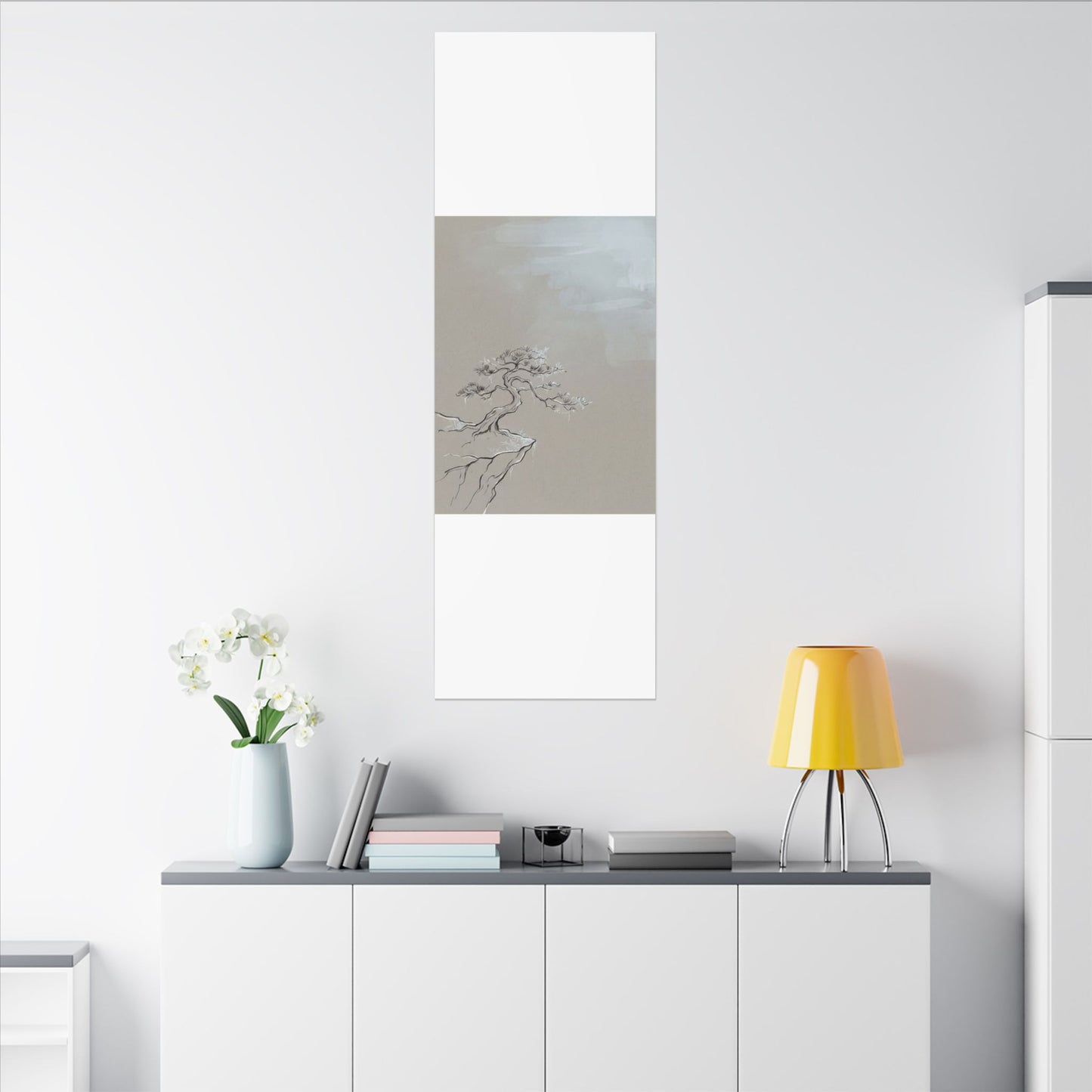 Pine Tree Minimal Line Canvas Art | Warm Japandi Art