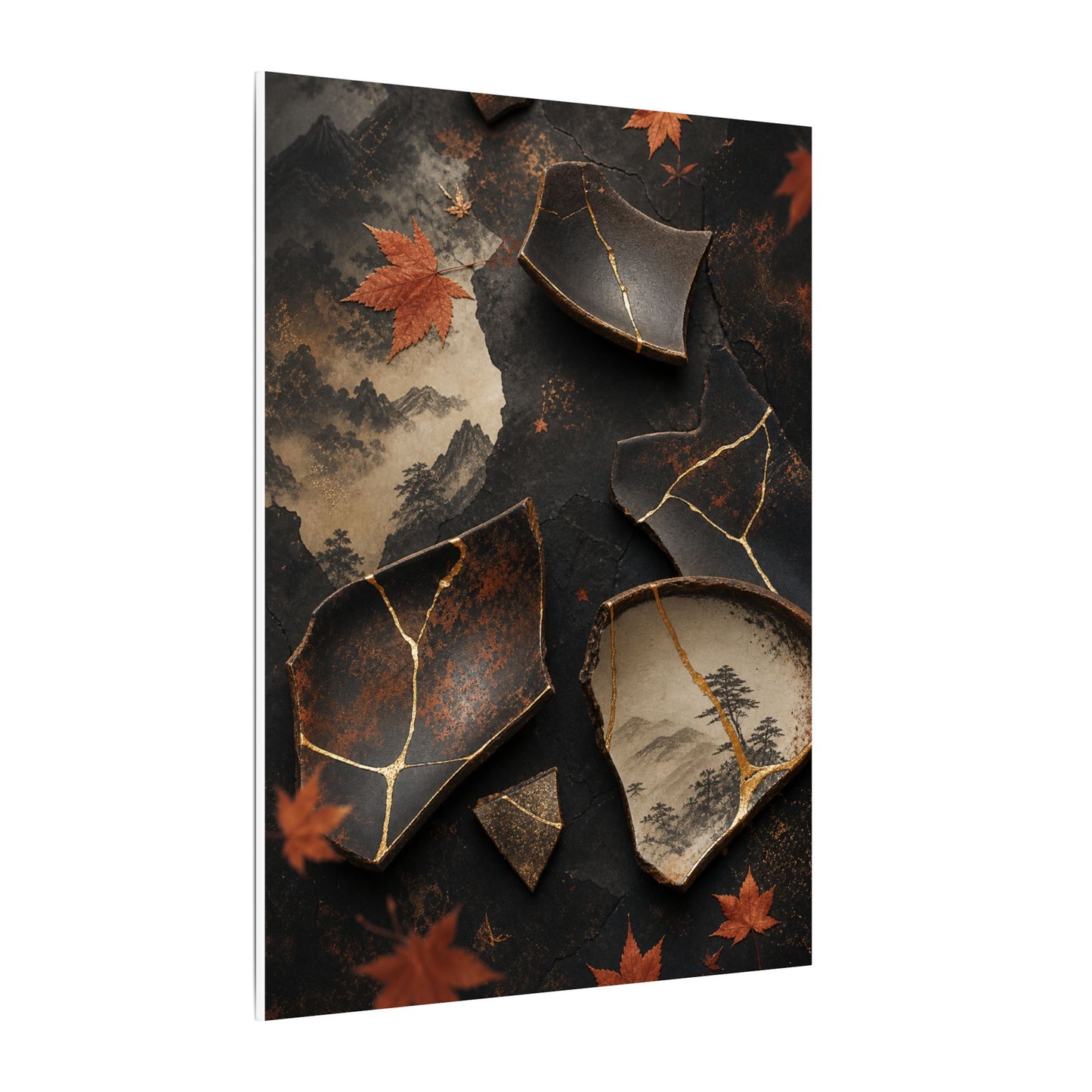 Broken Pottery Gold Vein Canvas Art | Philosophical Kintsugi Art