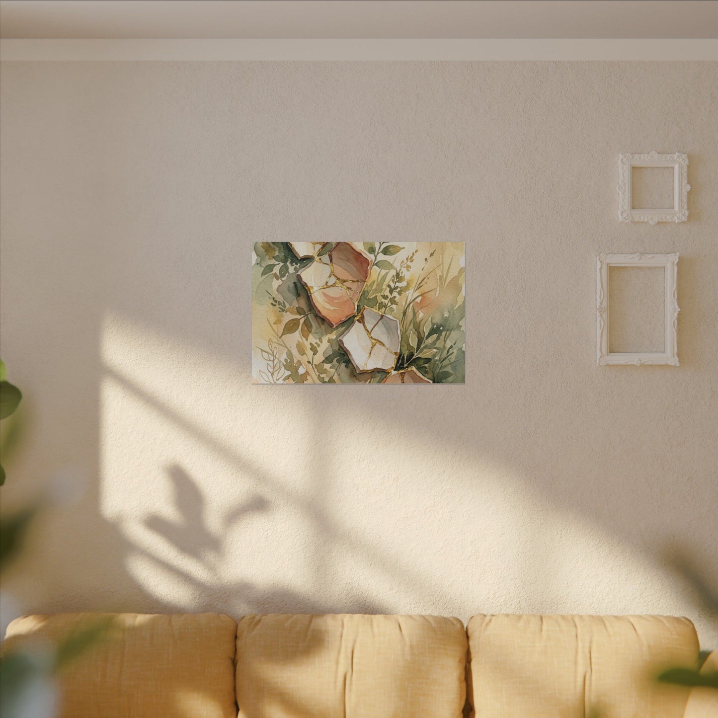 Japandi Broken Pottery in Golden Hour | Watercolor Canvas Art