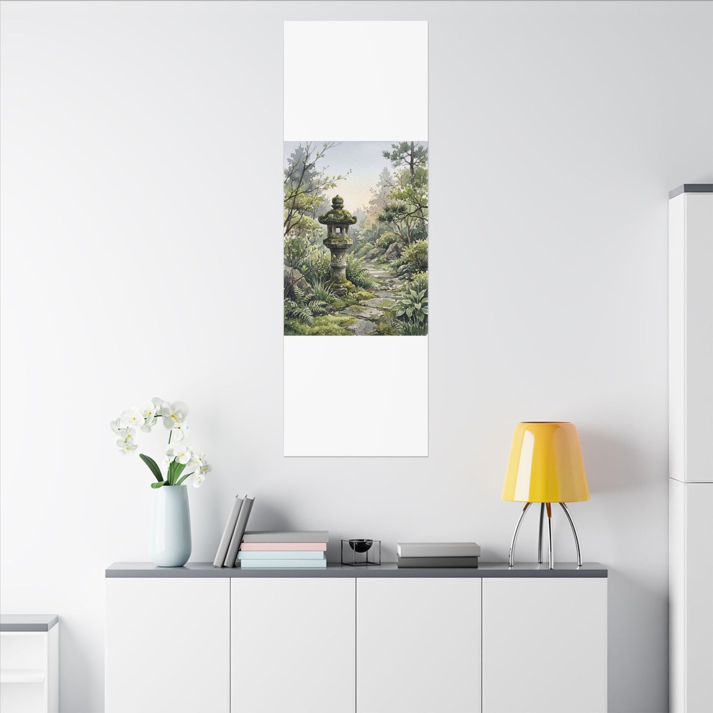 Neutral Stone Lantern Canvas Art - Watercolor Japandi