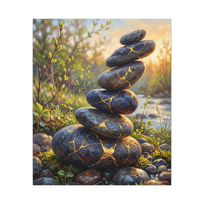 Spring River Stones Gold Repair Canvas Art | Healing Decor