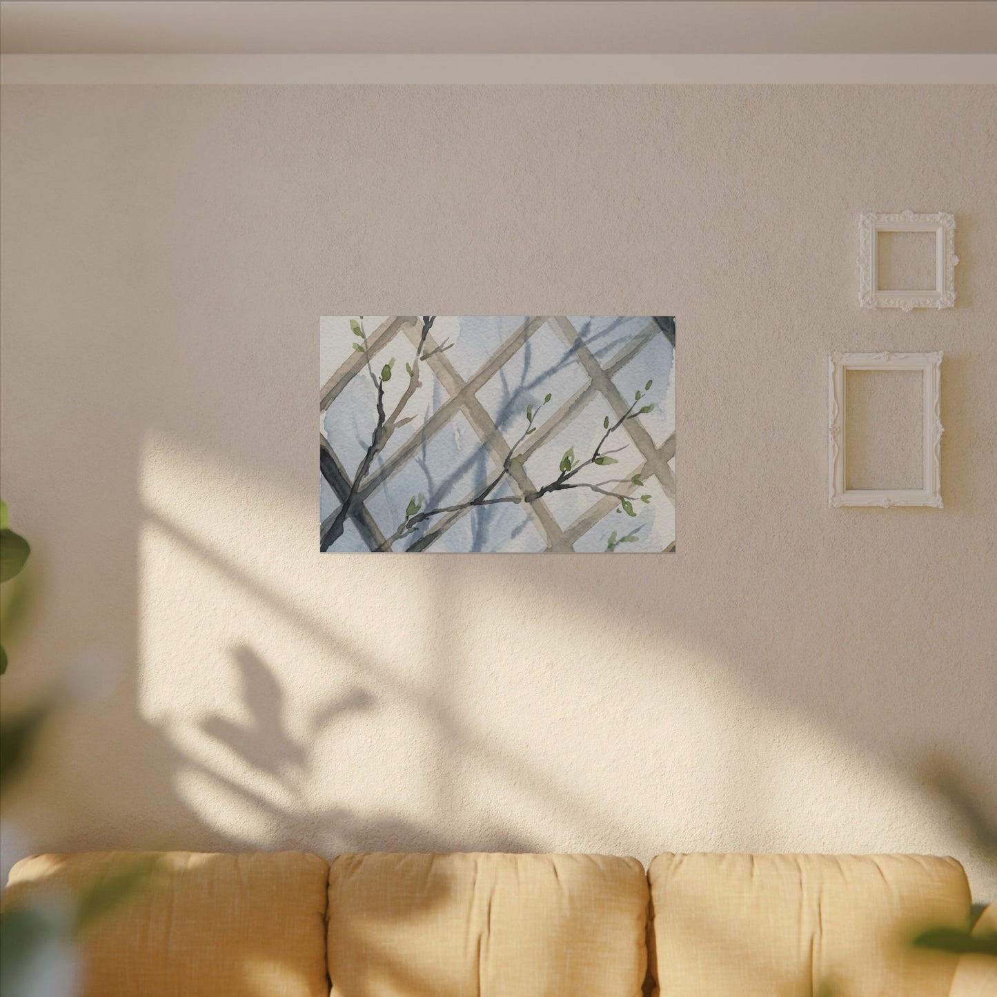 Shoji Screen Canvas Art | Spring Japandi Watercolor Art
