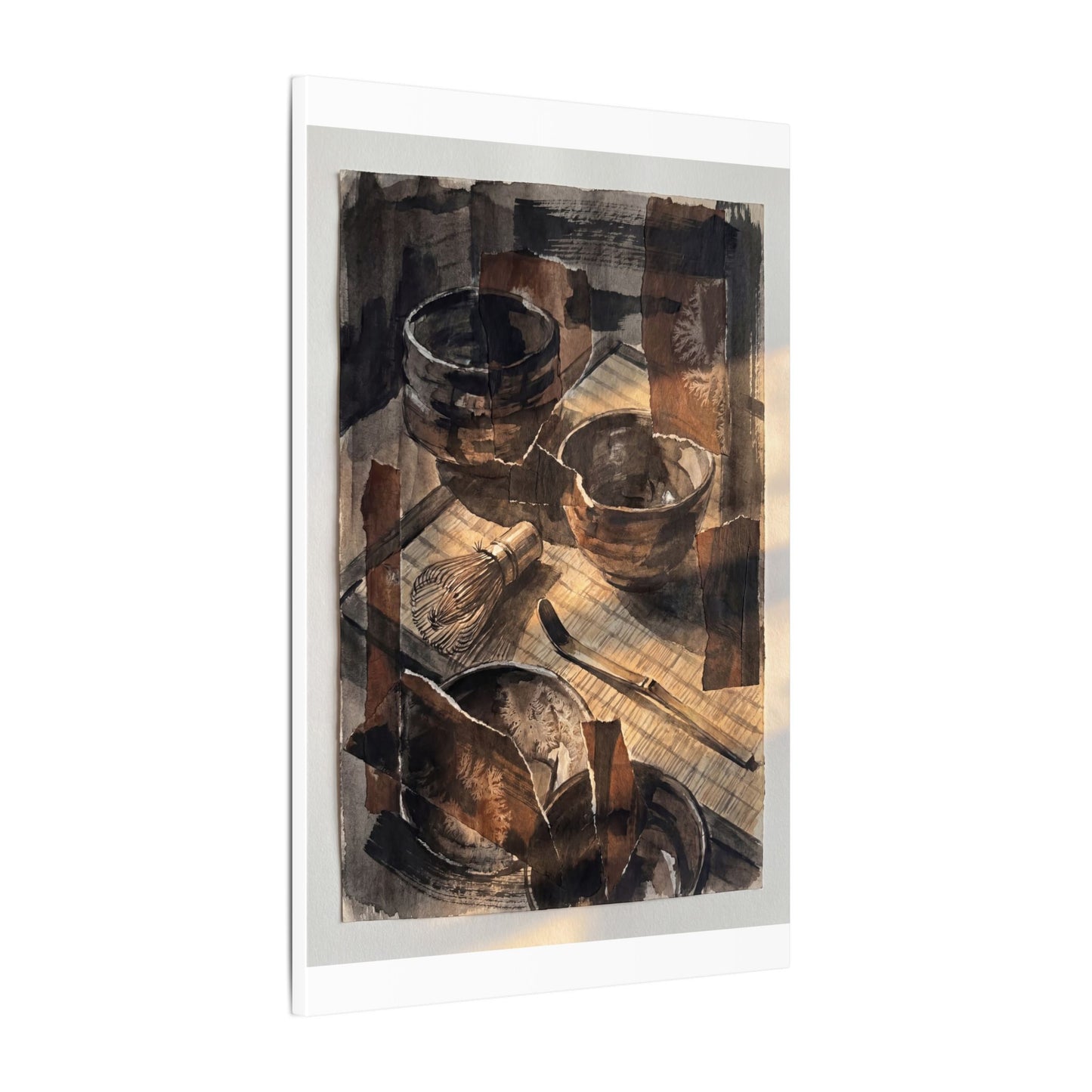Tea Ceremony Charcoal Ink Canvas Art | Luxurious Dark Japandi Art