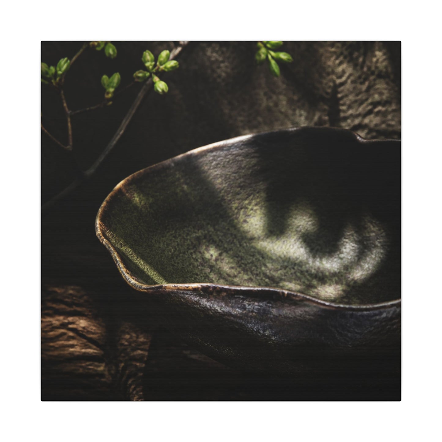 Sophisticated Ceramic Bowl Canvas Art - Dark Texture Dark Japandi