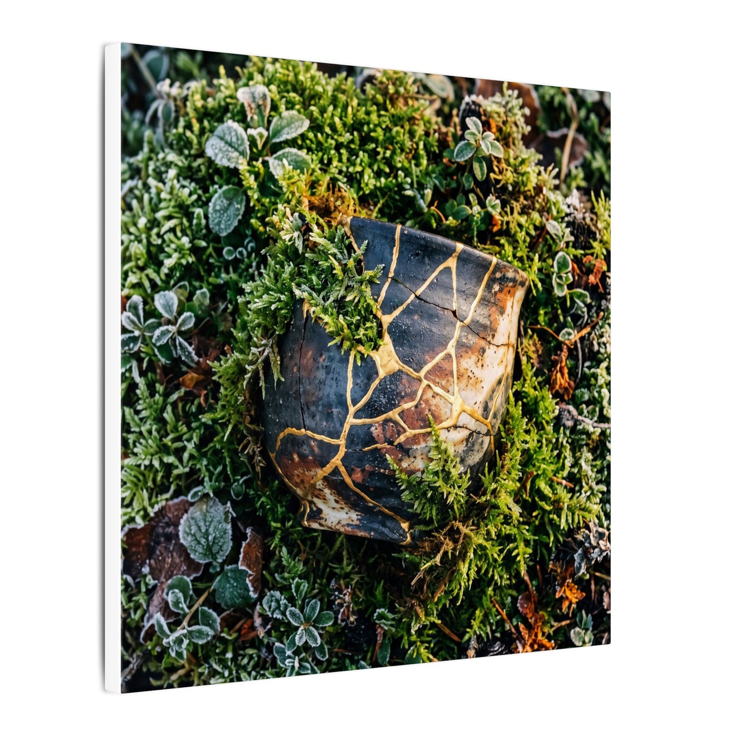 Artful Moss Close Up Canvas Art - Gold Repair Kintsugi