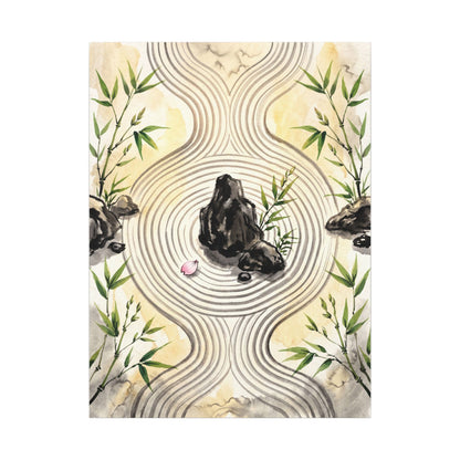 Zen Rock Garden in Golden Hour | Sumi E Canvas Art