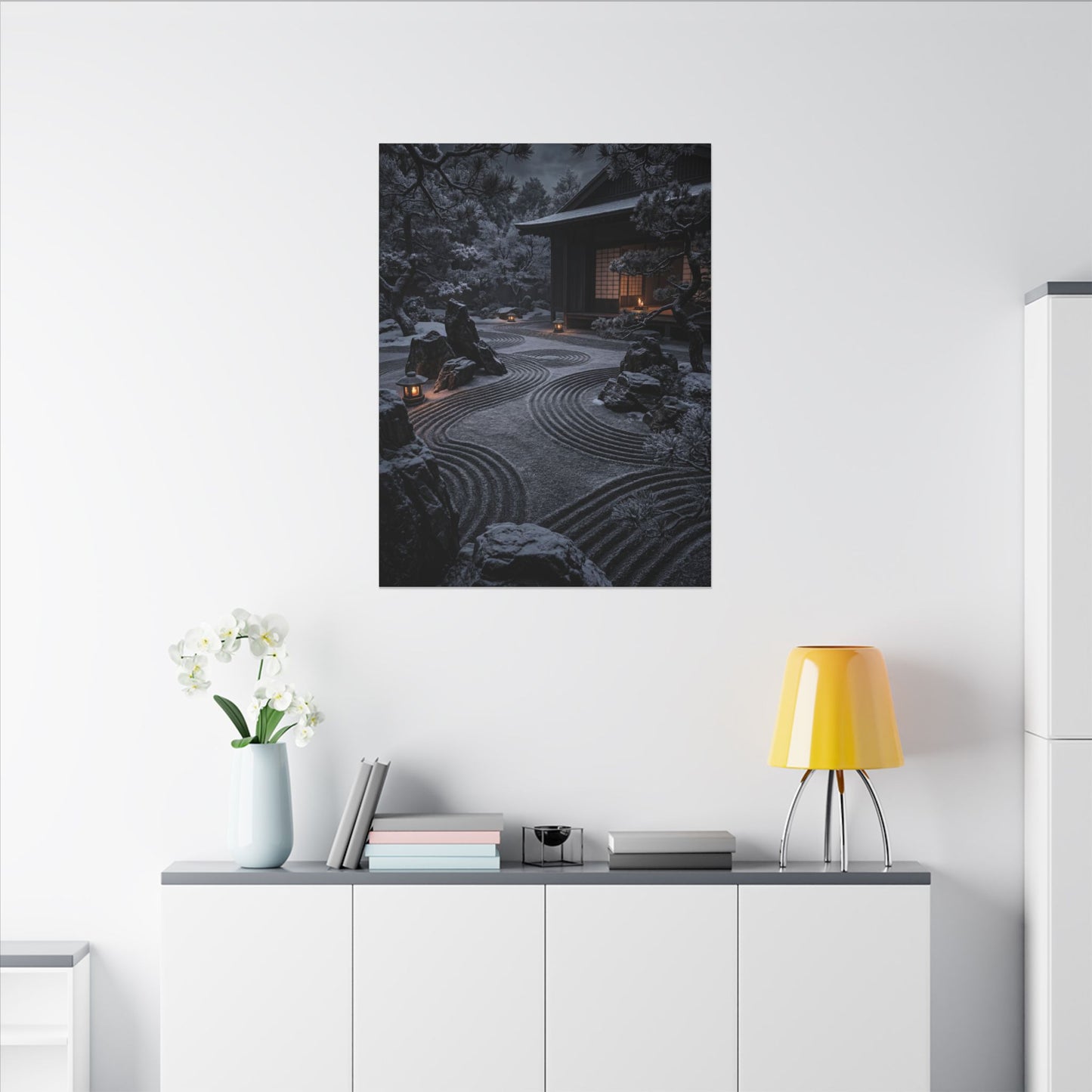 Candlelight Rock Garden Canvas Art - Dark Japandi Fukinsei
