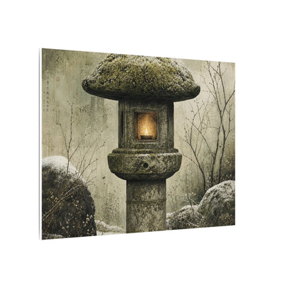 Stone Lantern Winter Canvas Art | Japandi Neutral Design