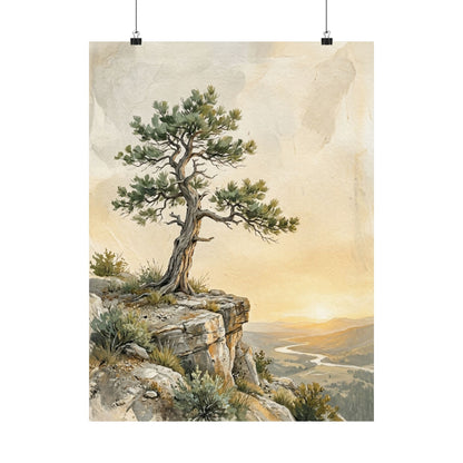 Golden Hour Pine Tree Wall Art Print - Japandi Mono No Aware