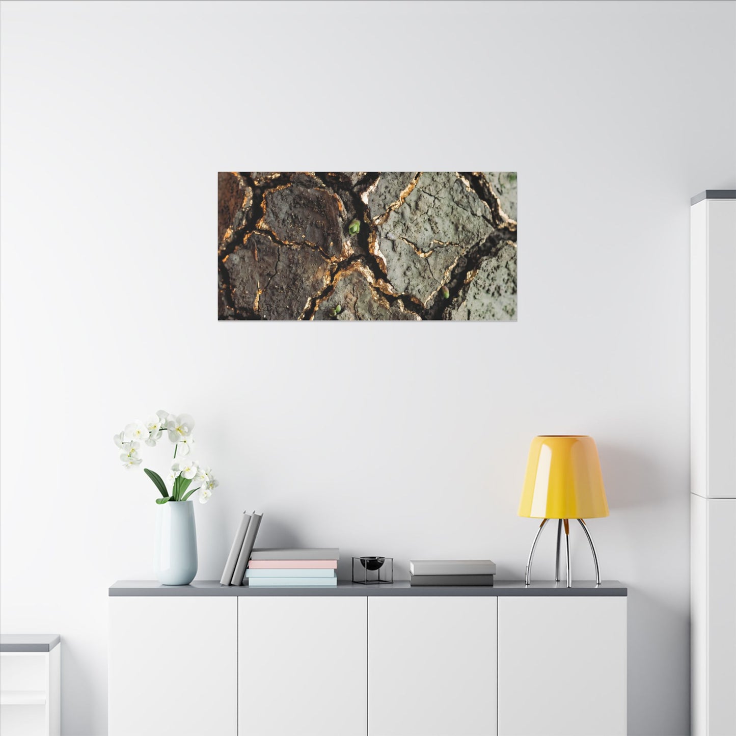 Earthy Cracked Earth Canvas Art - Japanese Pattern Japandi