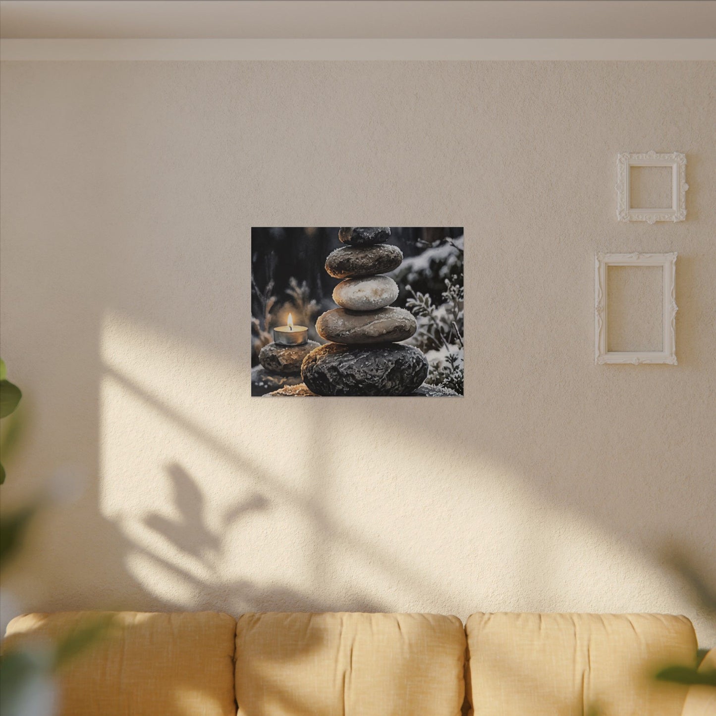 River Stones Canvas Art | Winter Japandi Watercolor Art
