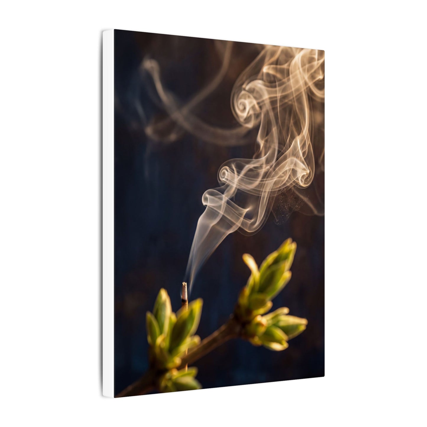 Incense Smoke Spring Canvas Art | Dark Japandi Atmospheric Design