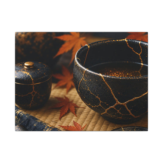 Seijaku Tea Ceremony Canvas Art - Kintsugi Gold Repair