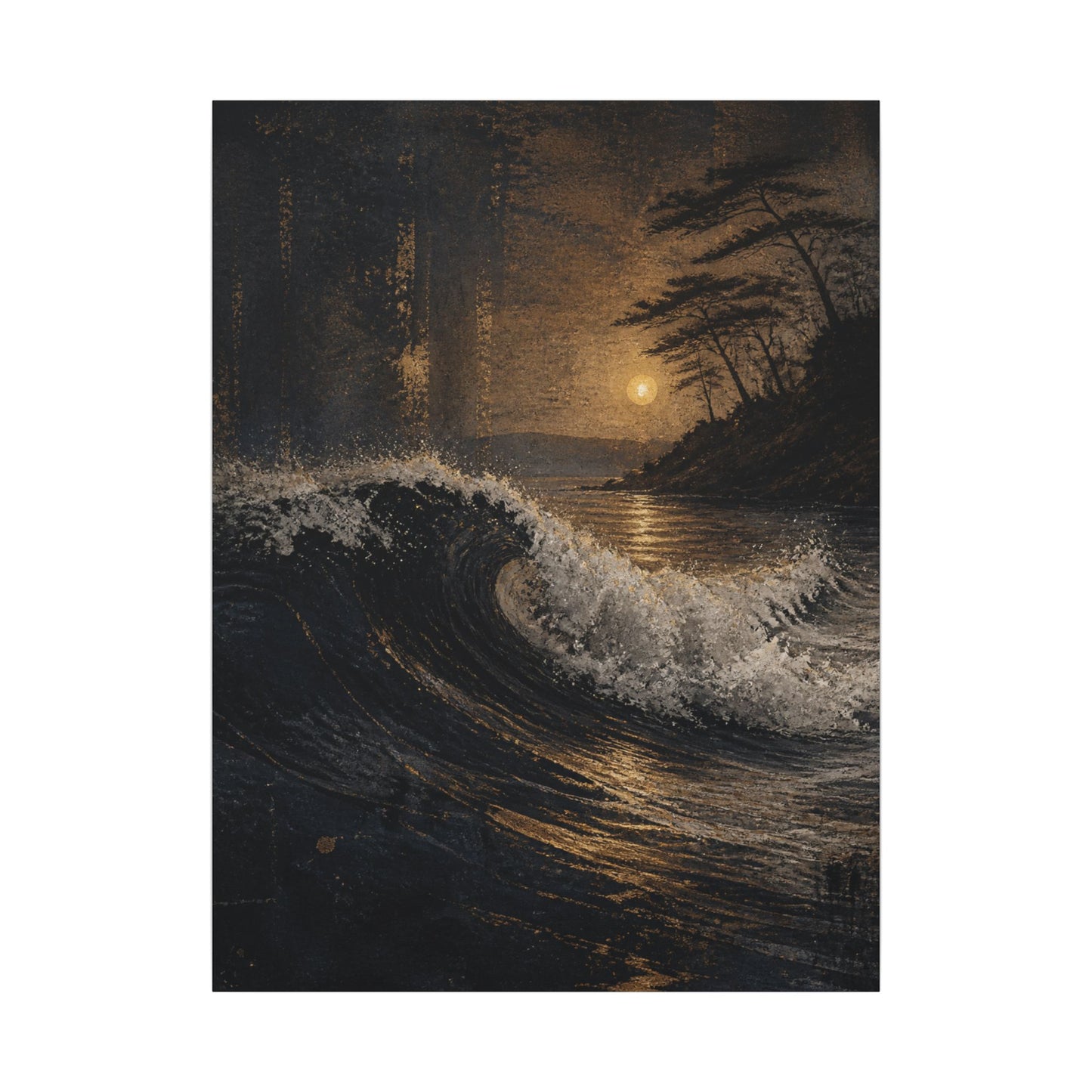 Ocean Wave Dark Texture Canvas Art | Bold Dark Japandi Art