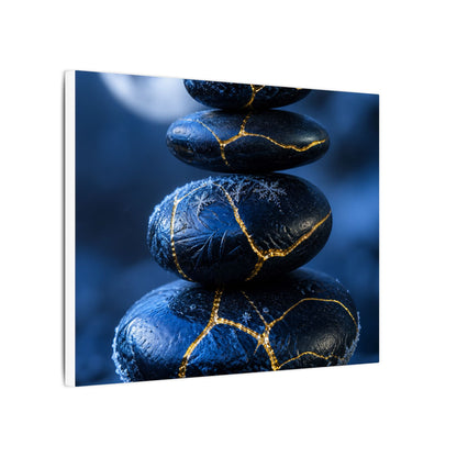 River Stones Canvas Art | Winter Kintsugi Gold Repair Art