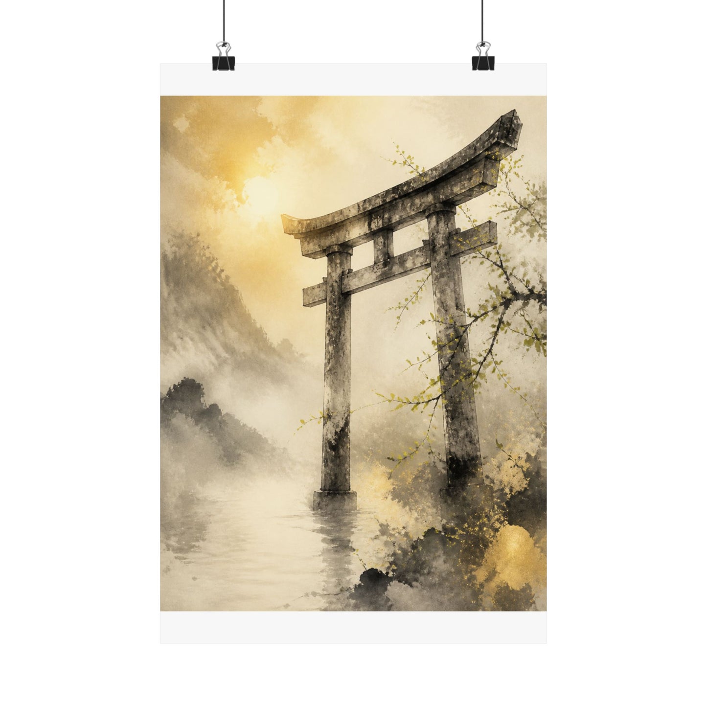 Torii Gate Wall Art Print | Spring Zen Sumi E Art