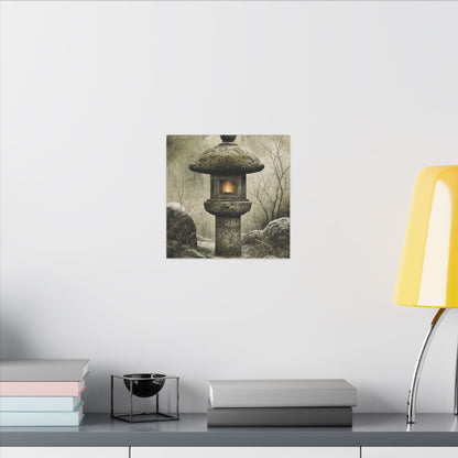 Stone Lantern Winter Canvas Art | Japandi Neutral Design