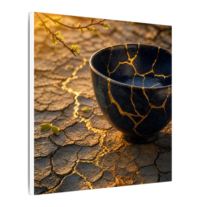 Golden Hour Cracked Earth Canvas Art - Kintsugi Fukinsei