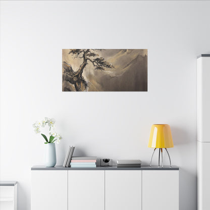 Pine Tree Charcoal Ink Canvas Art | Luxurious Dark Japandi Art