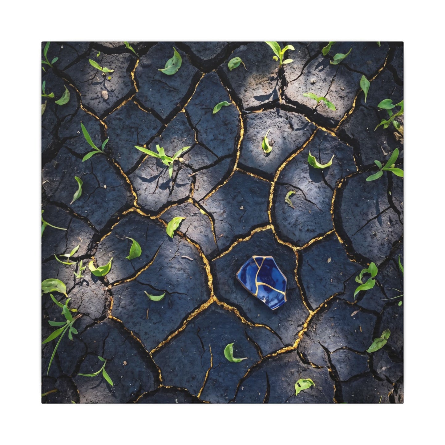 Cracked Earth Canvas Art | Spring Dark Japandi Moody Minimal Art
