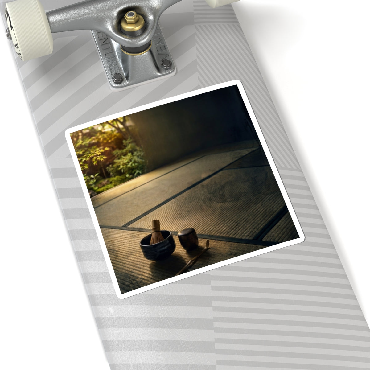 Dark Japandi Tea Ceremony in Golden Hour | Dark Texture Sticker Art Print
