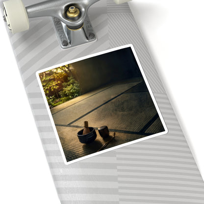 Dark Japandi Tea Ceremony in Golden Hour | Dark Texture Sticker Art Print