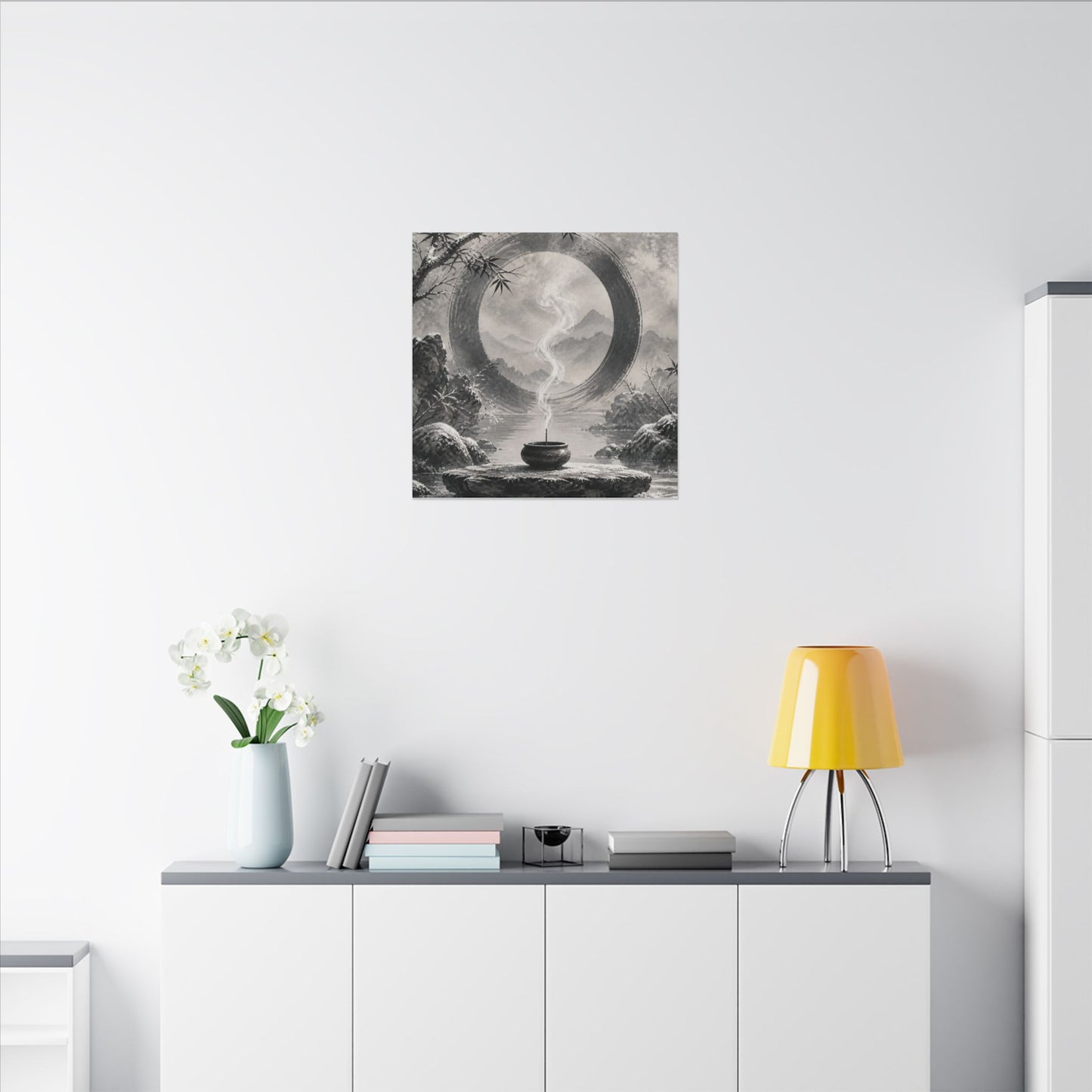 Incense Smoke Canvas Art | Winter Zen Sumi E Art