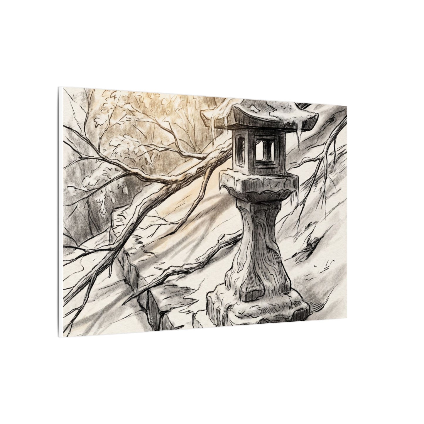 Golden Hour Stone Lantern Canvas Art - Japandi Kanso