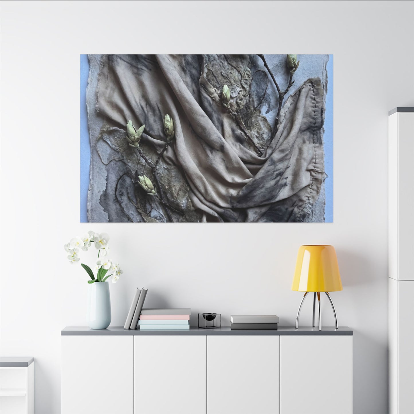Japandi Silk Drape in Moonlight | Texture Canvas Art