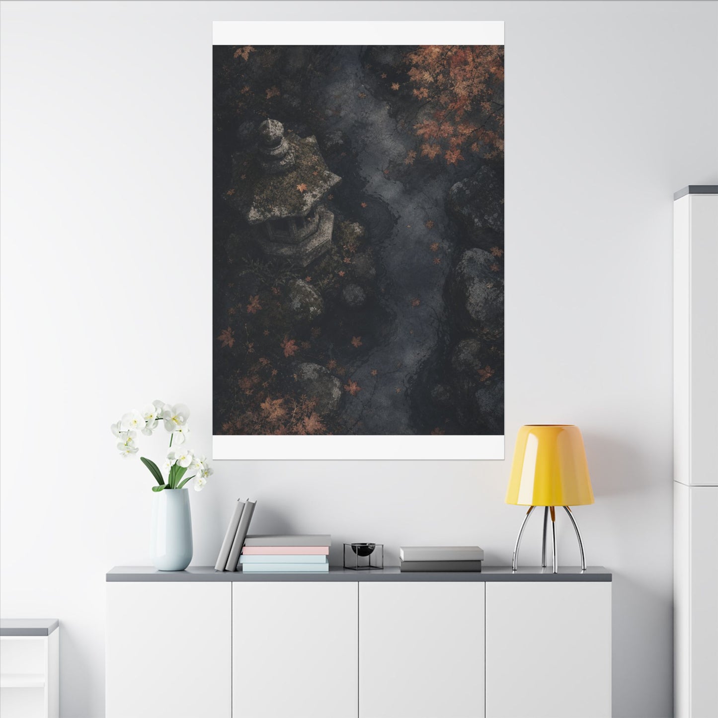 Stone Lantern Canvas Art | Autumn Japandi Texture Art