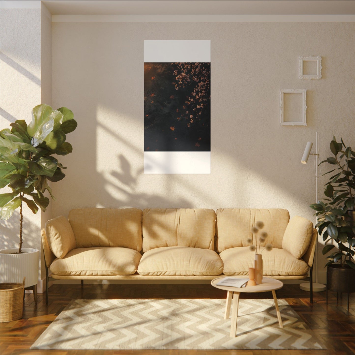 Golden Hour Cherry Blossom Canvas Art - Dark Japandi Kanso