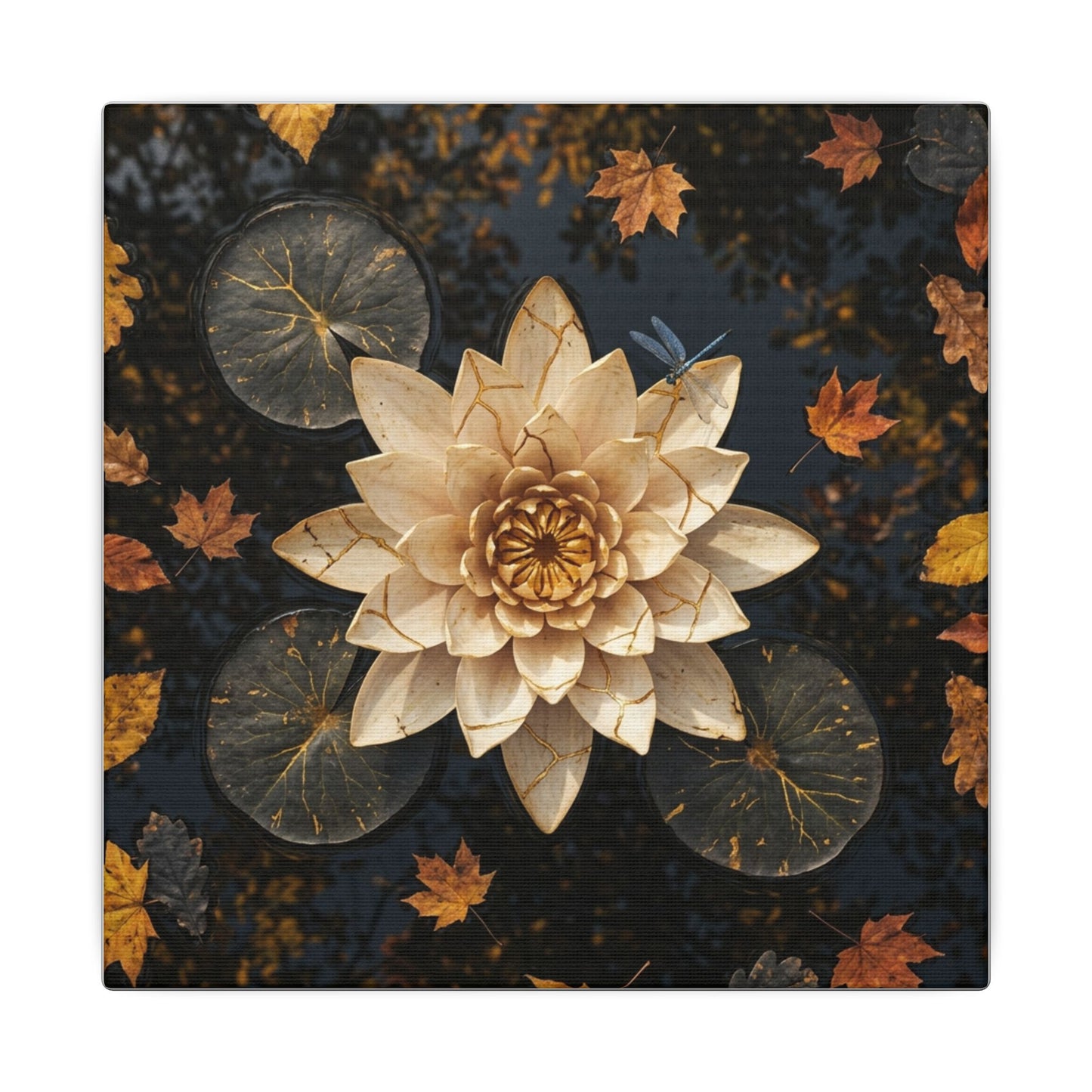 Kintsugi Lotus Flower in Dappled | Gold Repair Canvas Art