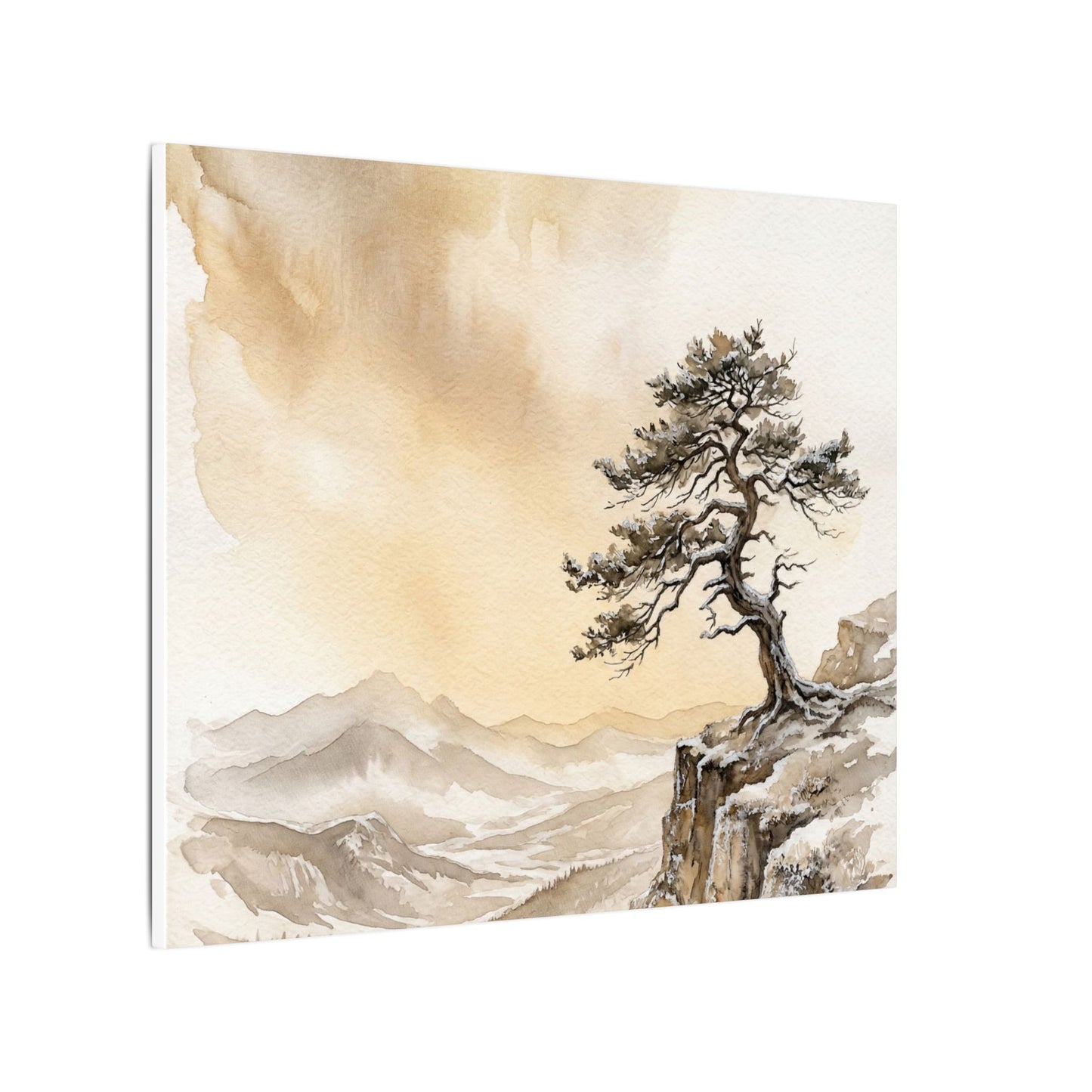 Pine Tree Canvas Art | Winter Japandi Watercolor Art