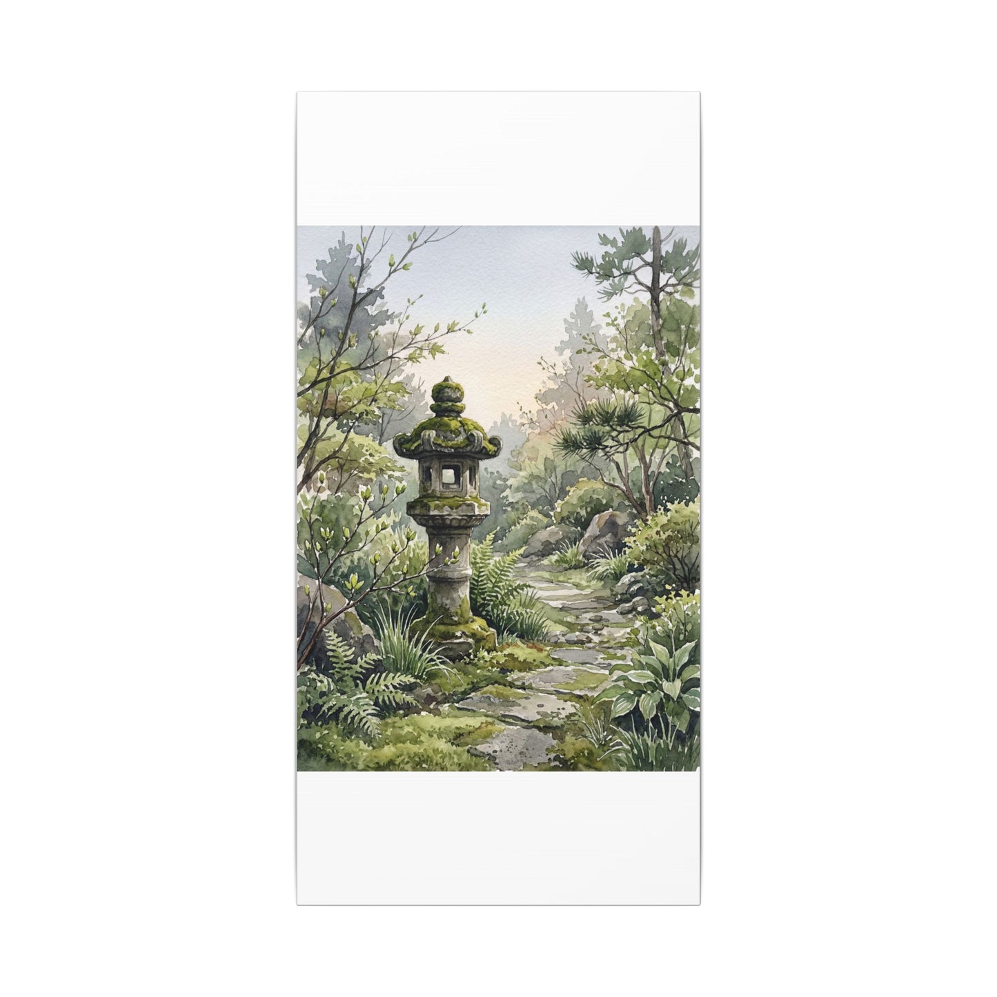Neutral Stone Lantern Canvas Art - Watercolor Japandi