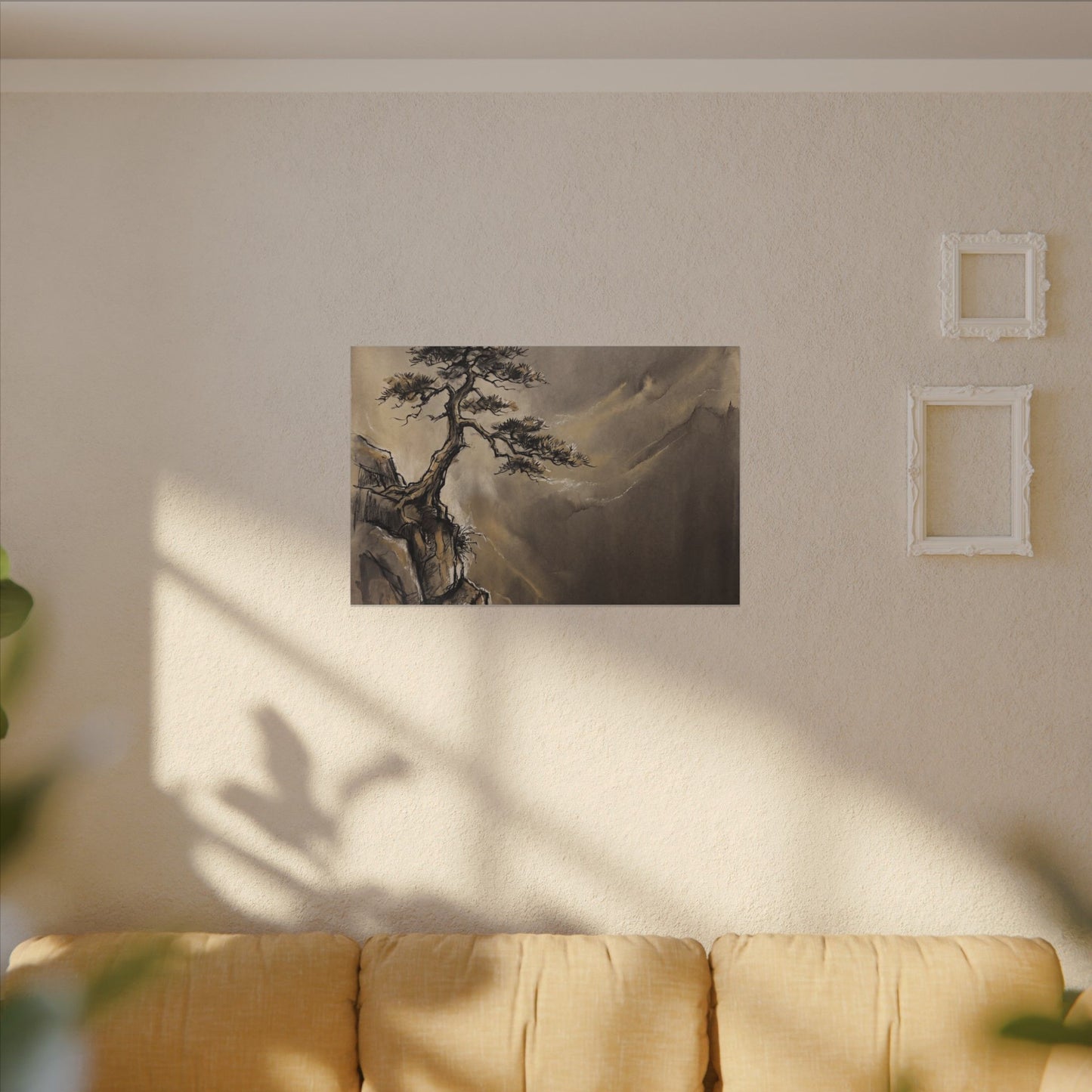 Pine Tree Charcoal Ink Canvas Art | Luxurious Dark Japandi Art
