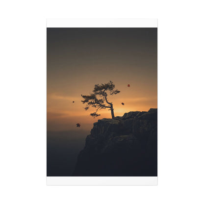 Dark Japandi Pine Tree in Golden Hour | Moody Minimal Canvas Art