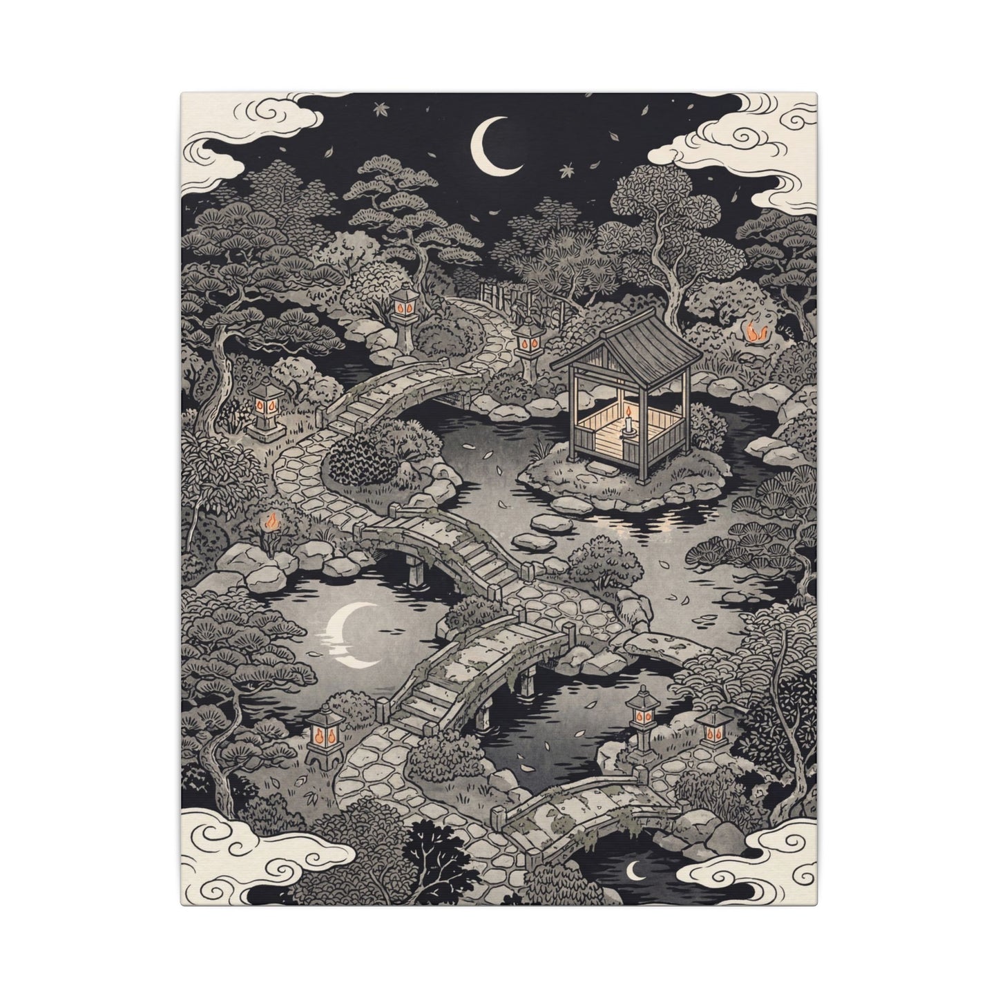Moonlit Garden Ukiyo E Inspired Canvas Art | Serene Zen Art