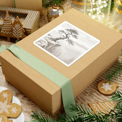 Japandi Pine Tree in Overcast | Minimal Line Sticker