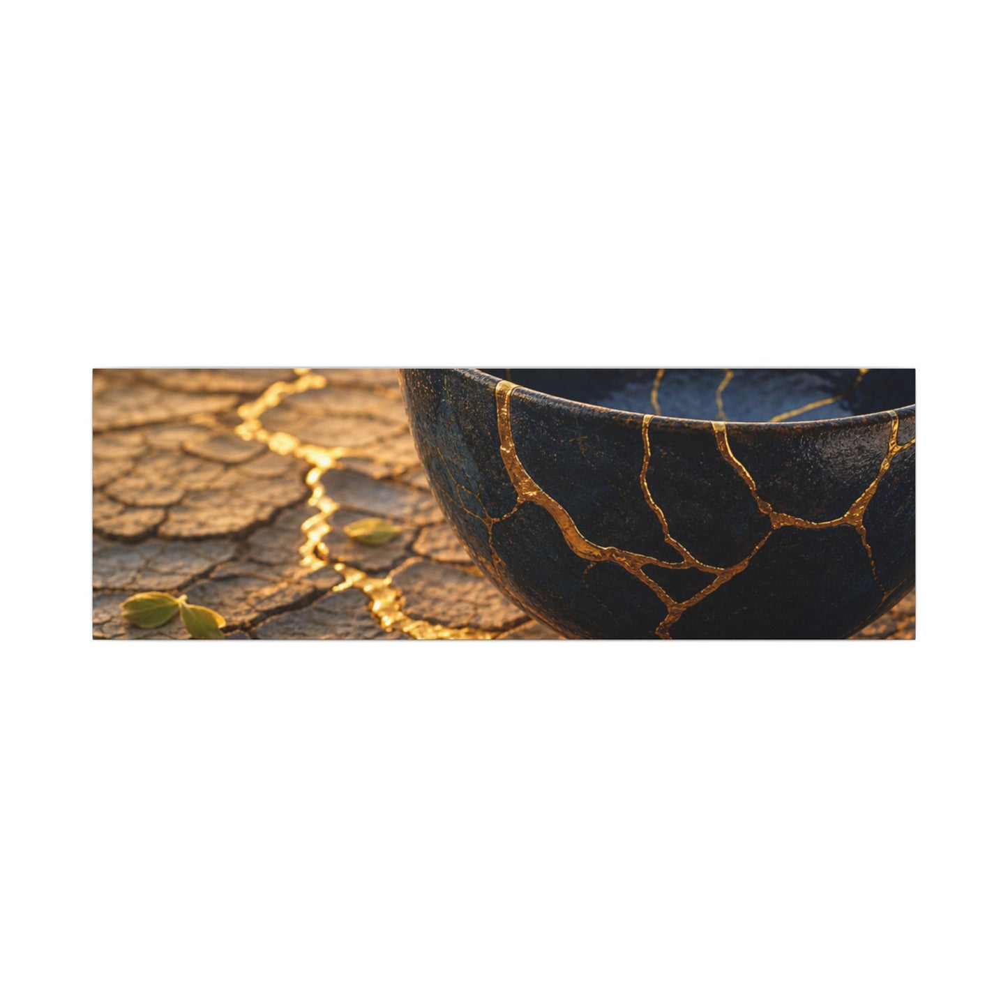 Golden Hour Cracked Earth Canvas Art - Kintsugi Fukinsei