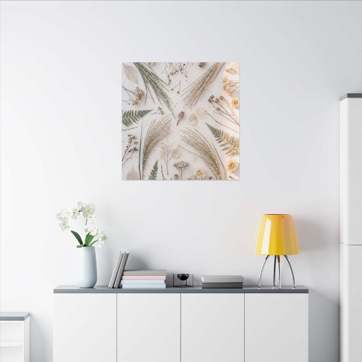 Elegant Dried Flowers Canvas Art - Japanese Pattern Japandi