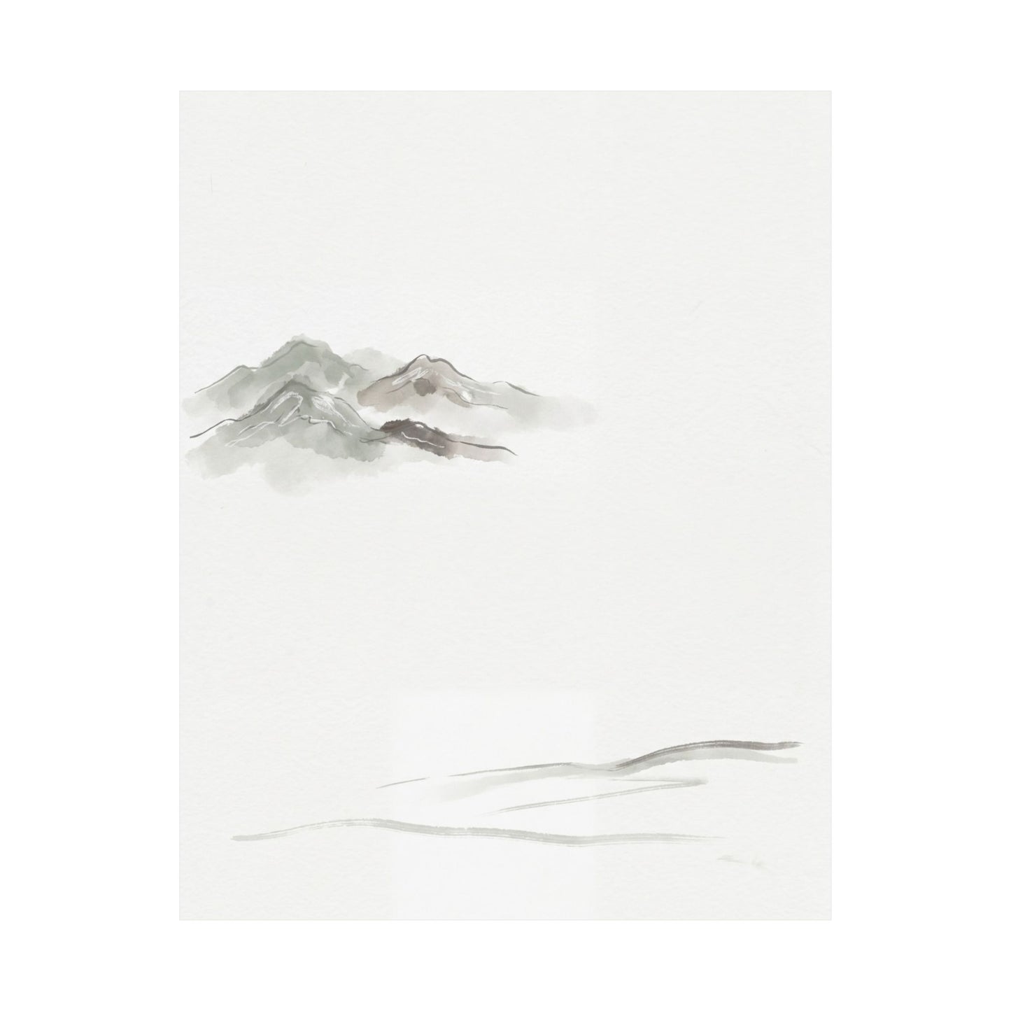 Japandi Mountain Mist in Overcast | Minimal Line Wall Art Print