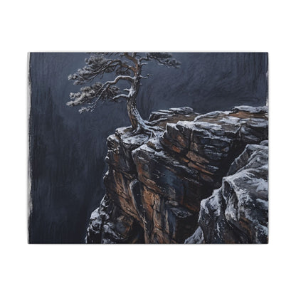 Dark Japandi Pine Tree in Dawn | Dark Texture Canvas Art