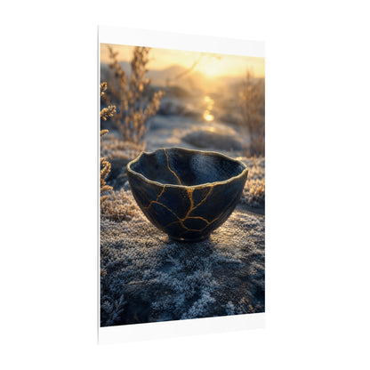 Ceramic Bowl Canvas Art | Winter Kintsugi Gold Repair Art