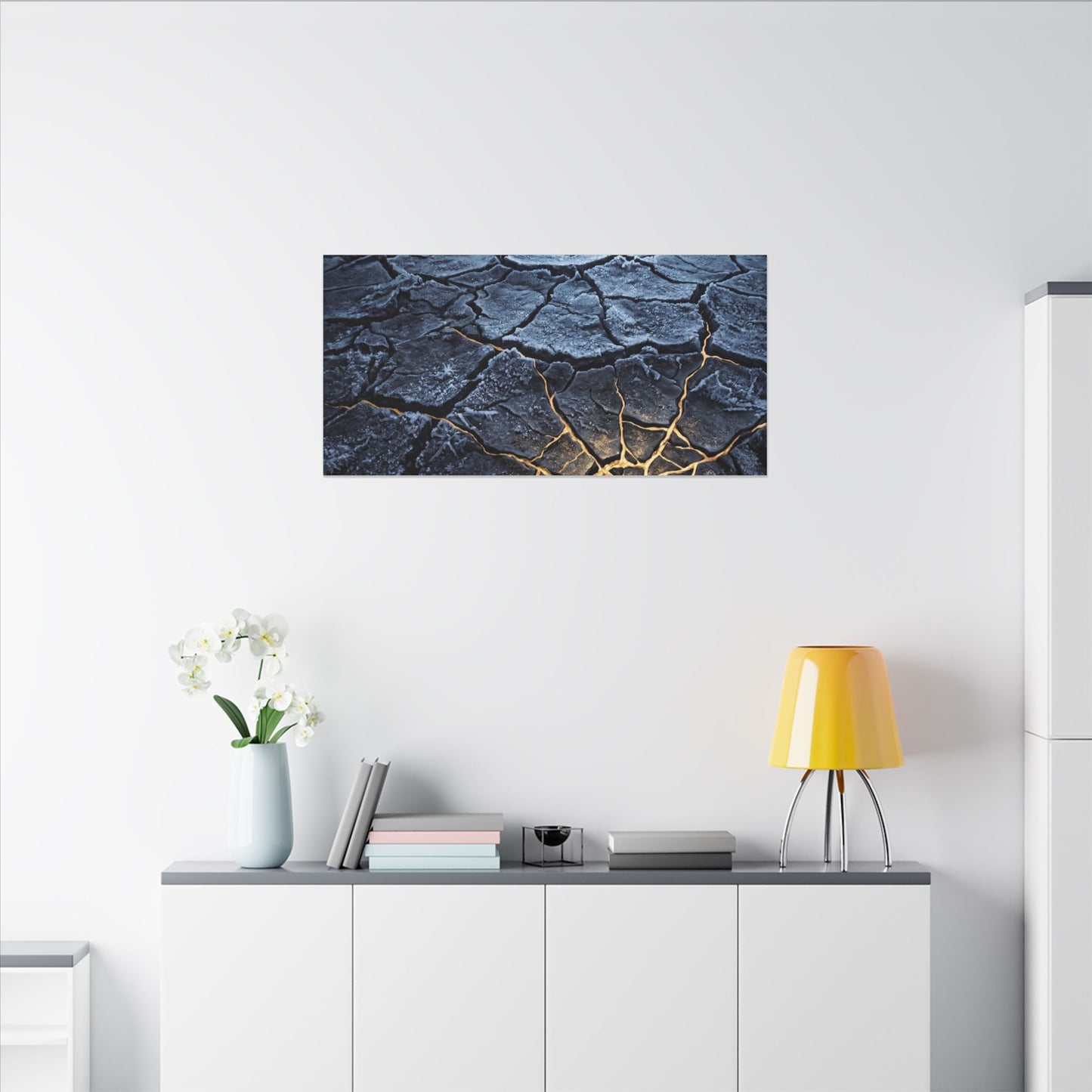 Moonlight Cracked Earth Canvas Art - Kintsugi Mono No Aware