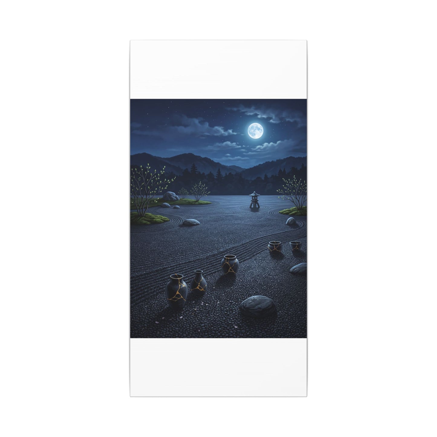 Kintsugi Moonlit Garden in Moonlight | Gold Repair Canvas Art