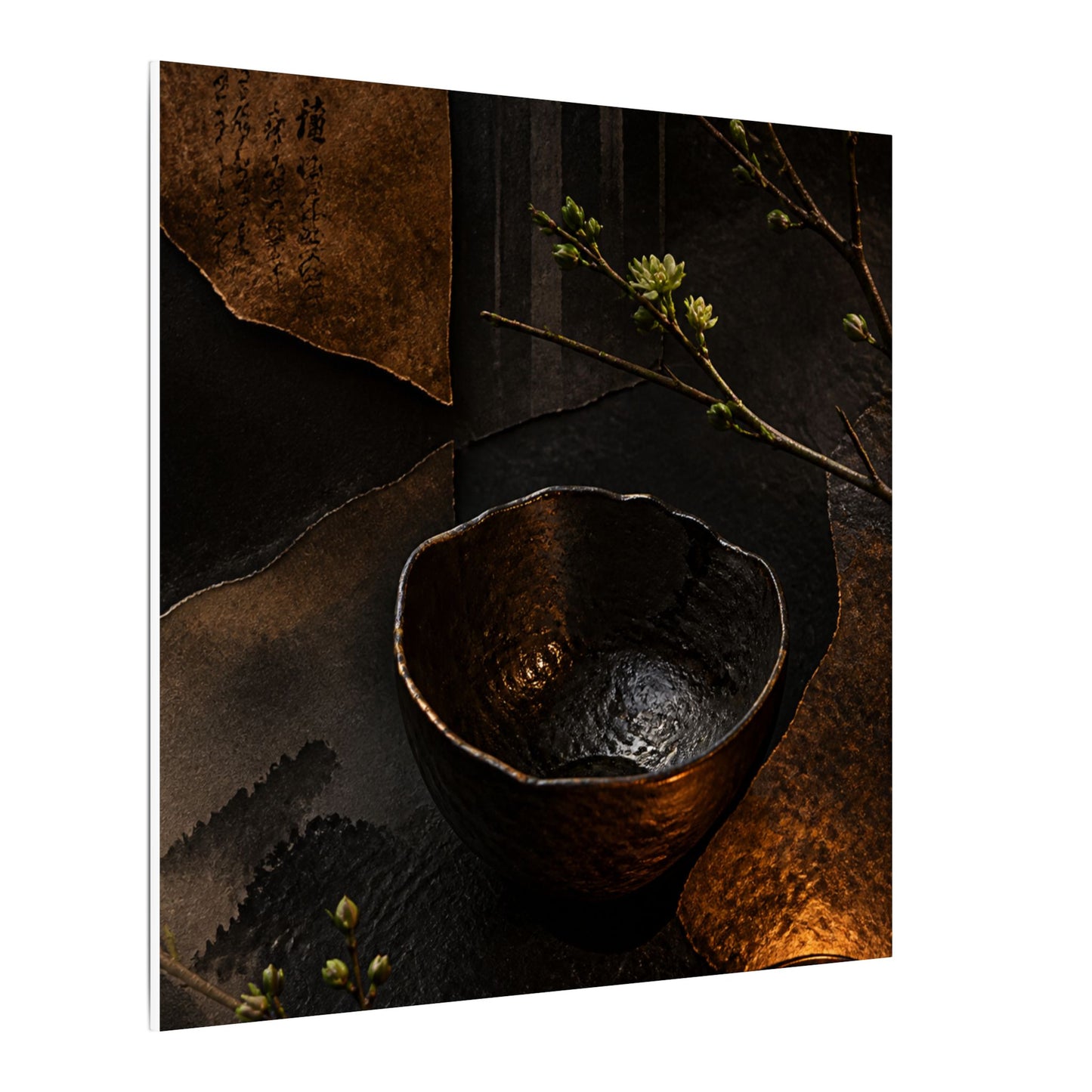 Atmospheric Ceramic Bowl Canvas Art - Shadow Zen Dark Japandi