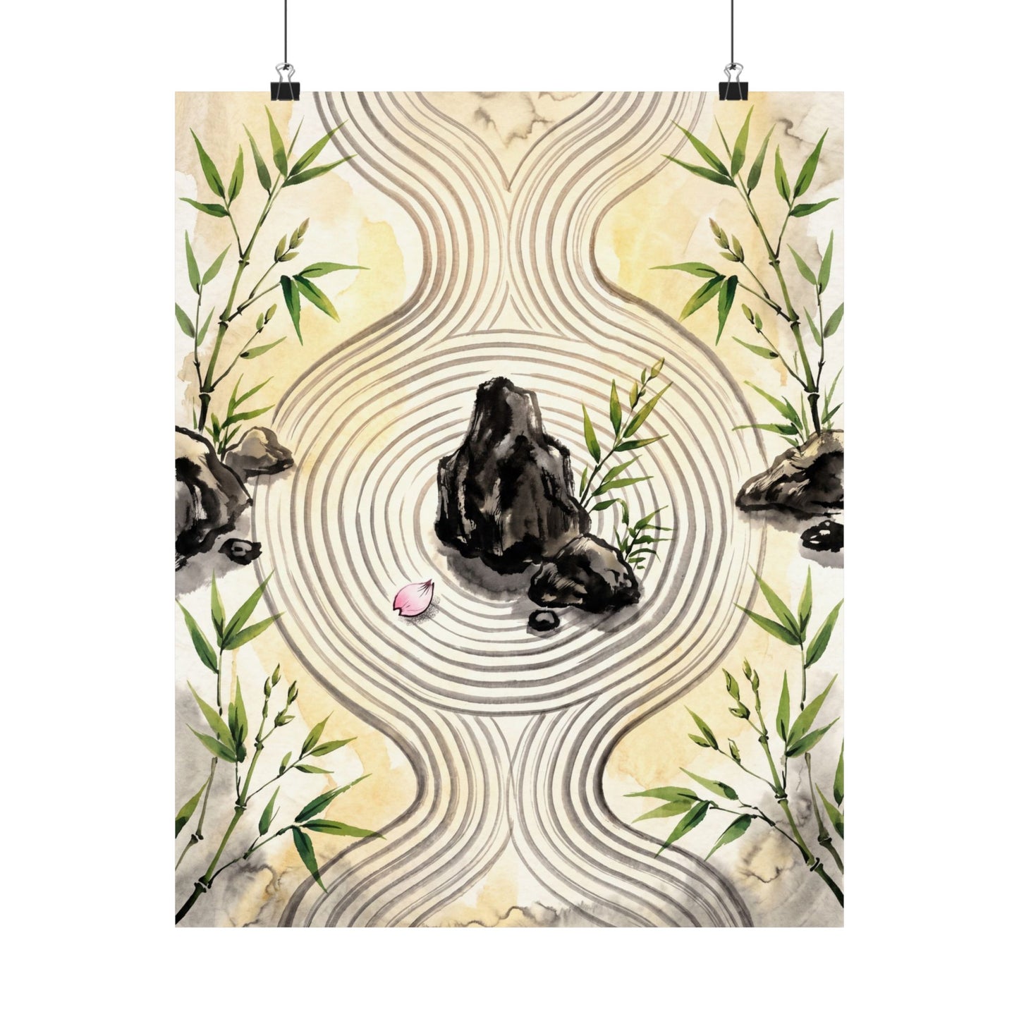 Serene Rock Garden Wall Art Print - Sumi E Zen